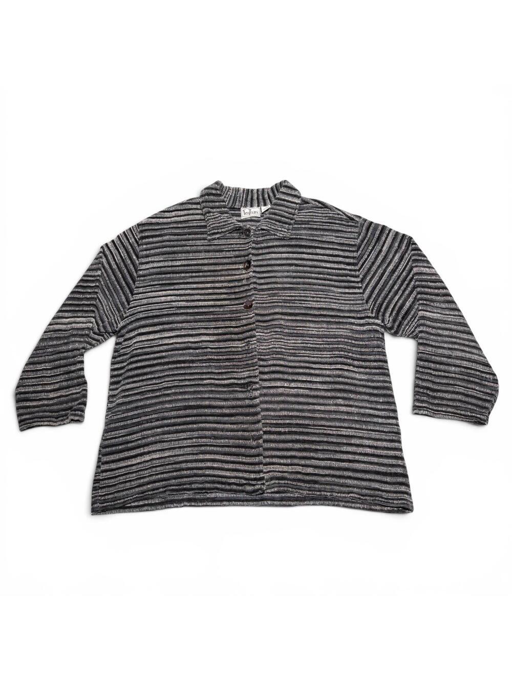 Tantrums 2X Striped Button-Up Cotton Rayon Blend Sweater